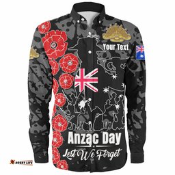 Australia Anzac Custom Long Sleeve Button Shirt - Lest We Forget Black Style Shirt
