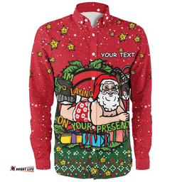 Australia Long Sleeve Button Shirt Aussie Ugly Christmas Santa Present