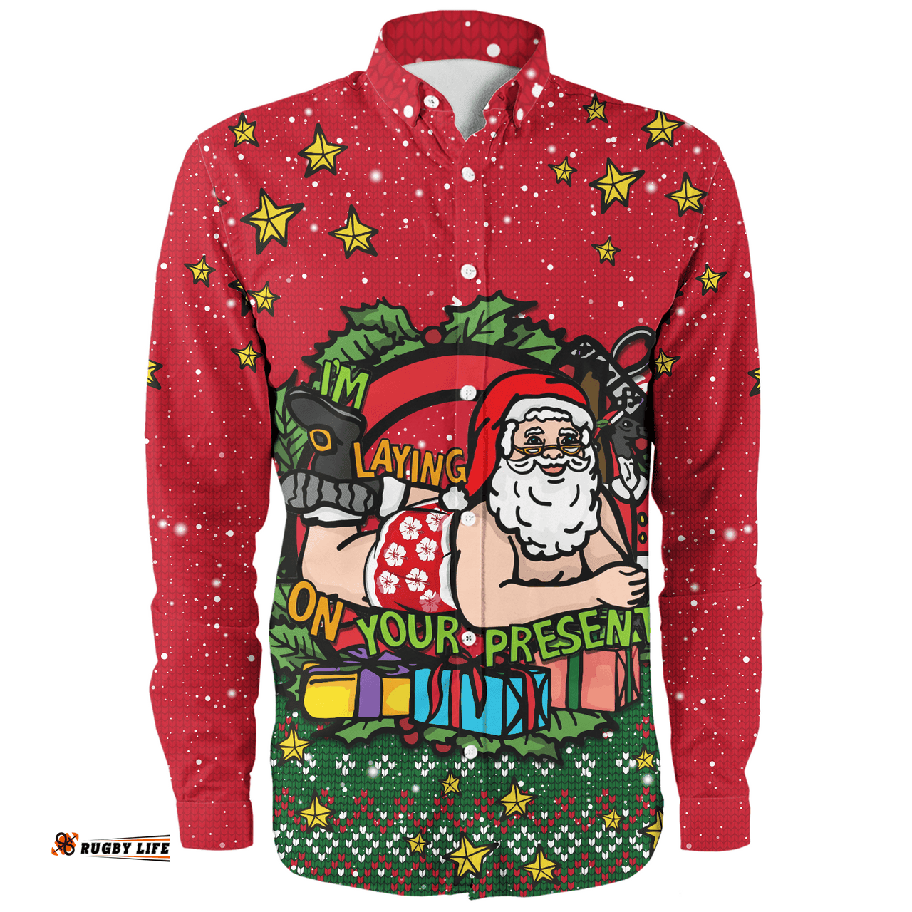 Australia Long Sleeve Button Shirt Aussie Ugly Christmas Santa Present