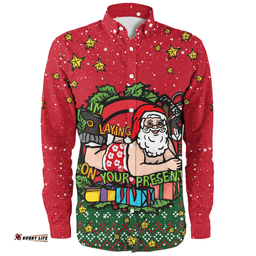 Australia Long Sleeve Button Shirt Aussie Ugly Christmas Santa Present