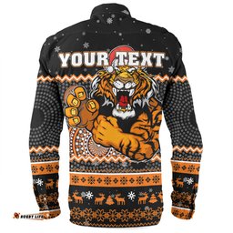 Wests Tigers Christmas Custom Long Sleeve Button Shirt - Ugly Xmas And Aboriginal Patterns For Die Hard Fan Long Sleeve Button Shirt