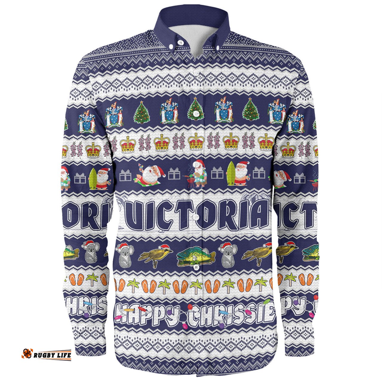 Victoria Christmas Custom Long Sleeve Button Shirt - Happy Chrissie Ugly Style Long Sleeve Button Shirt