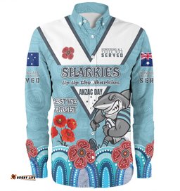 Cronulla-Sutherland Sharks Anzac Custom Long Sleeve Button Shirt - Up Up The Heroes Shirt