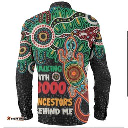 Australia Aboriginal Long Sleeve Button Shirts - Walking with 3000 Ancestors Behind Me With Goanna Long Sleeve Button Shirts