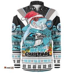Cronulla-Sutherland Sharks Christmas Custom Long Sleeve Button Shirt - Sharks Santa Aussie Big Things Long Sleeve Button Shirt