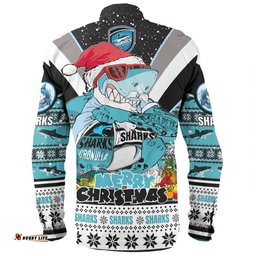 Cronulla-Sutherland Sharks Christmas Custom Long Sleeve Button Shirt - Sharks Santa Aussie Big Things Long Sleeve Button Shirt