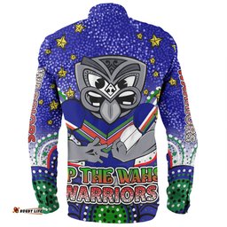 New Zealand Warriors Custom Long Sleeve Button Shirt - Custom With Aboriginal Inspired Style Of Dot Painting Patterns Long Sleeve Button Shirt