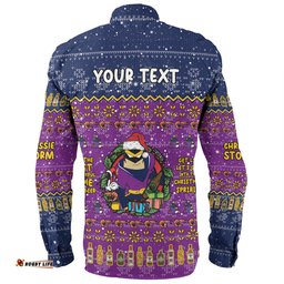 Melbourne Storm Christmas Custom Long Sleeve Button Shirt - Chrissie Spirit Long Sleeve Button Shirt