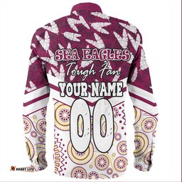Manly Warringah Sea Eagles Long Sleeve Button Shirt - Tropical Patterns And Dot Painting Eat Sleep Rugby Repeat