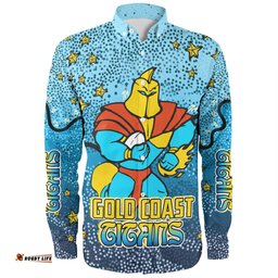 Gold Coast Titans Custom Long Sleeve Button Shirt - Team With Dot And Star Patterns For Tough Fan Long Sleeve Button Shirt
