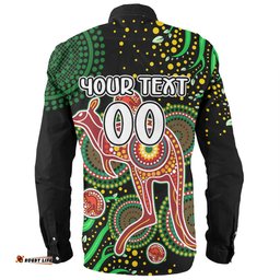 Australia Kangaroo Aboriginal Custom Long Sleeve Button Shirt - Aboriginal Plant With Kangaroo Colorful Art Long Sleeve Button Shirt