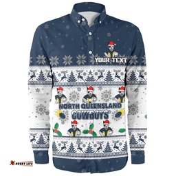 North Queensland Cowboys Christmas Custom Long Sleeve Button Shirt - Special Ugly Christmas Long Sleeve Button Shirt