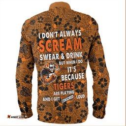 Wests Tigers Long Sleeve Button Shirt - Scream With Tropical Patterns