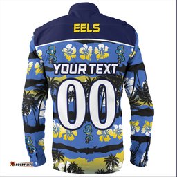 Parramatta Eels Sport Long Sleeve Button Shirt - Tropical Hibiscus and Coconut Trees