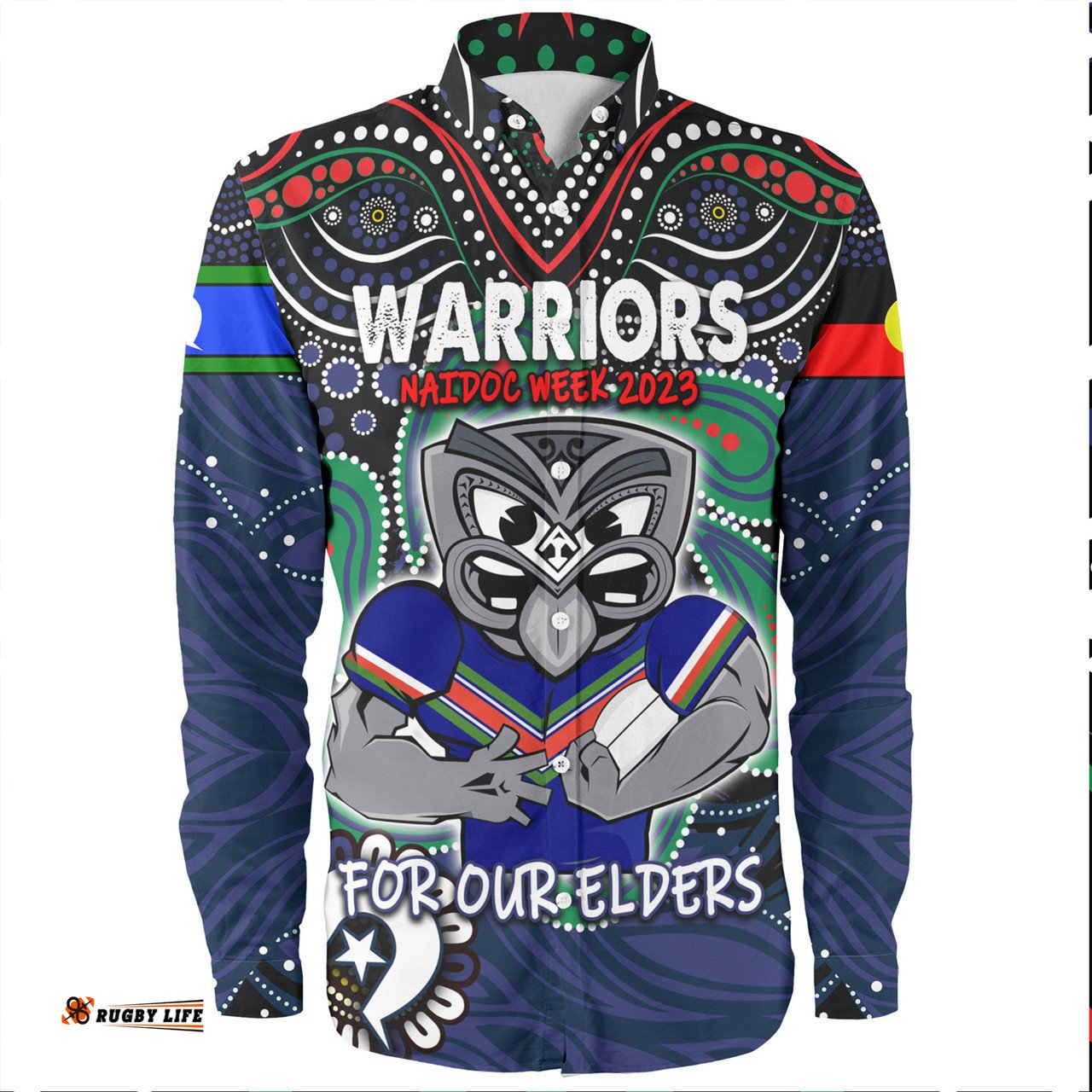 New Zealand Warriors Naidoc Week Long Sleeve Button Shirt - Aboriginal For Our Elder NAIDOC Week 2023