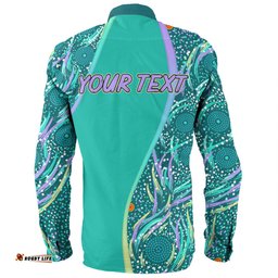 Australia Aboriginal Custom Long Sleeve Button Shirt - Turquoise Dot Dreamtime Long Sleeve Button Shirt