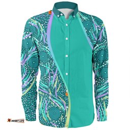 Australia Aboriginal Custom Long Sleeve Button Shirt - Turquoise Dot Dreamtime Long Sleeve Button Shirt