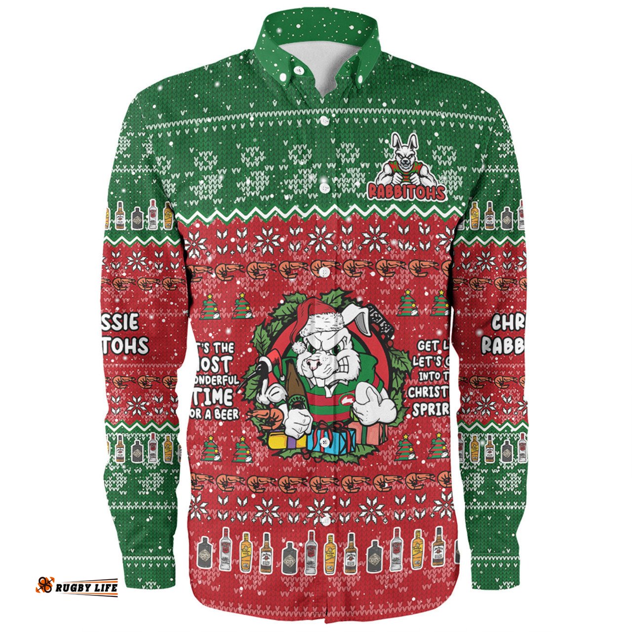 South Sydney Rabbitohs Custom Long Sleeve Button Shirt - Chrissie Spirit Long Sleeve Button Shirt