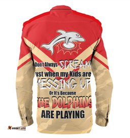 Redcliffe Dolphins Father's Day Long Sleeve Button Shirt - Screaming Dad and Crazy Fan