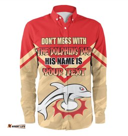 Redcliffe Dolphins Father's Day Long Sleeve Button Shirt - Screaming Dad and Crazy Fan