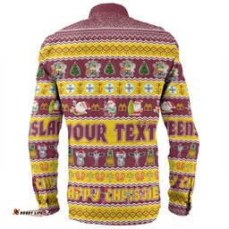 Queensland Christmas Custom Long Sleeve Button Shirt - Happy Chrissie Ugly Style Long Sleeve Button Shirt