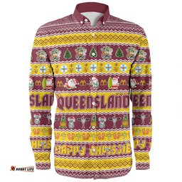 Queensland Christmas Custom Long Sleeve Button Shirt - Happy Chrissie Ugly Style Long Sleeve Button Shirt