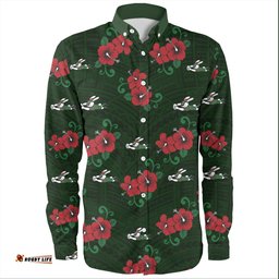 South Sydney Rabbitohs Long Sleeve Button Shirt - Bunnies With Maori Patterns Long Sleeve Button Shirt