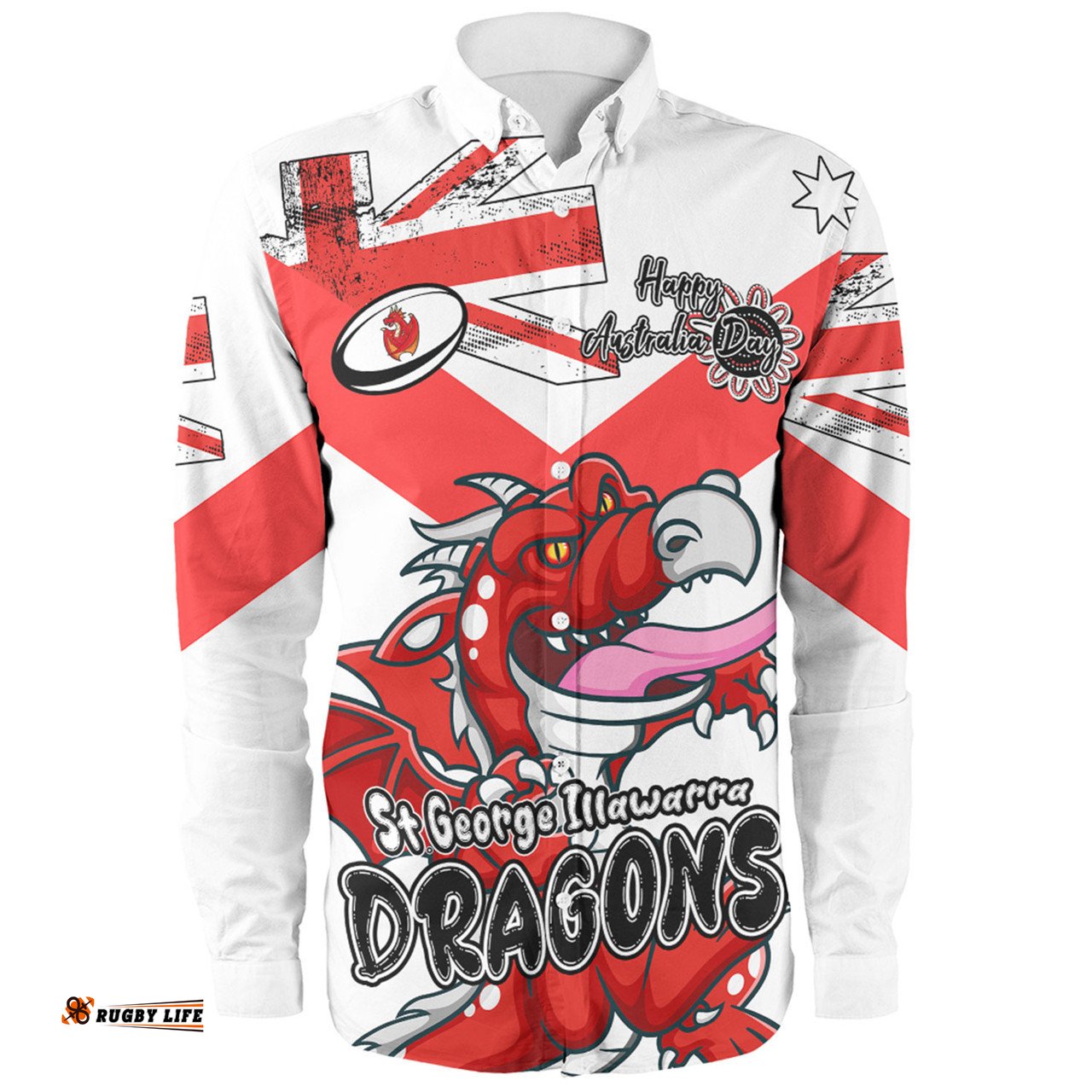 St. George Illawarra Dragons Long Sleeve Button Shirt - Happy Australia Day We Are One And Free