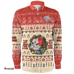 Redcliffe Dolphins Christmas Custom Long Sleeve Button Shirt - Chrissie Spirit Long Sleeve Button Shirt