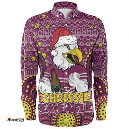 Manly Warringah Sea Eagles Christmas Custom Long Sleeve Button Shirt - Christmas Knit Patterns Vintage Jersey Ugly Long Sleeve Button Shirt