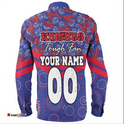 Newcastle Knights Sport Long Sleeve Button Shirt - Tropical Patterns And Dot Painting Eat Sleep Rugby Repeat