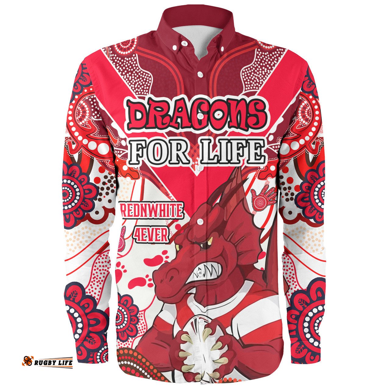St. George Illawarra Dragons Custom Long Sleeve Button Shirt - St. George Illawarra Dragons For Life With Aboriginal Style Long Sleeve Button Shirt