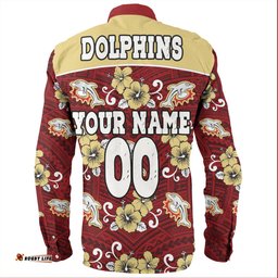 Redcliffe Dolphins Custom Long Sleeve Button Shirt - Redcliffe Dolphins With Maori Patterns Long Sleeve Button Shirt