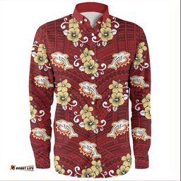 Redcliffe Dolphins Custom Long Sleeve Button Shirt - Redcliffe Dolphins With Maori Patterns Long Sleeve Button Shirt