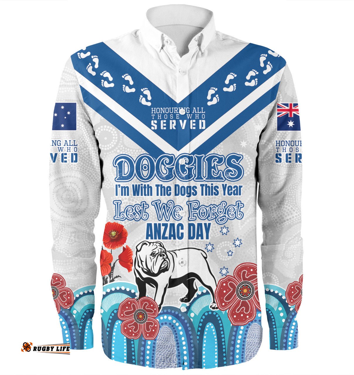 Canterbury-Bankstown Bulldogs Anzac Custom Long Sleeve Button Shirt - Anzac Day I'm With The Doggies Shirt