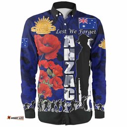 Australia Anzac Custom Long Sleeve Button Shirt - Anzac day Lest We Forget With Poppies And Camo Pattern Shirt