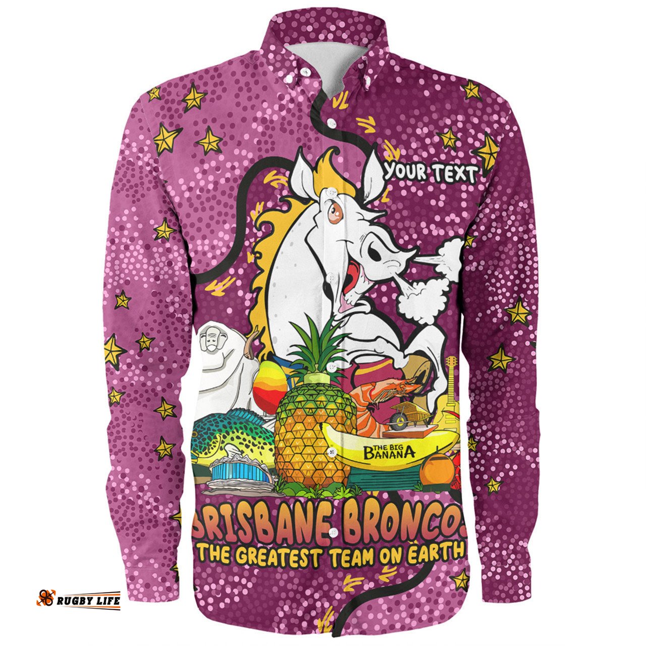 Brisbane Broncos Custom Long Sleeve Button Shirt - Australian Big Things Long Sleeve Button Shirt