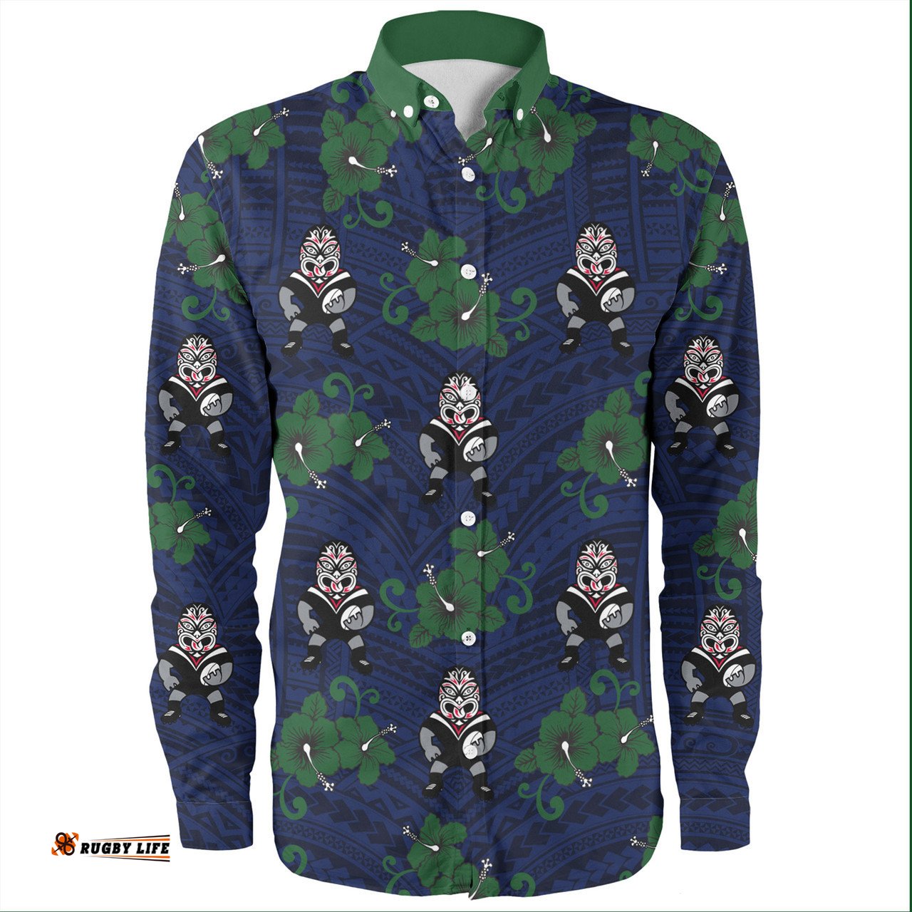 New Zealand Warriors Sport Long Sleeve Button Shirt - With Maori Pattern