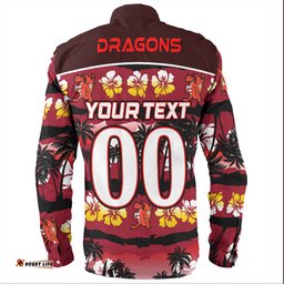 St. George Illawarra Dragons Long Sleeve Button Shirt - Tropical Hibiscus and Coconut Trees