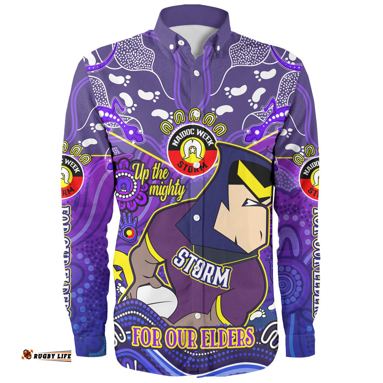 Melbourne Storm Naidoc Week Custom Long Sleeve Button Shirt - For Our Elders Home Jersey Shirt