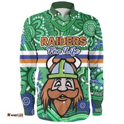 Canberra Raiders Custom Long Sleeve Button Shirt - Canberra Raiders For Life With Aboriginal Style Long Sleeve Button Shirt