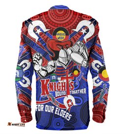 Newcastle Knights Naidoc Week Custom Long Sleeve Button Shirts - Newcastle Knights Naidoc Week For Our Elders Knights Bound Together Long Sleeve Button Shirts