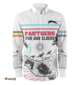 Penrith Panthers Naidoc Week Custom Long Sleeve Button Shirt - NAIDOC WEEK 2023 Indigenous Inspired For Our Elders Theme (White)