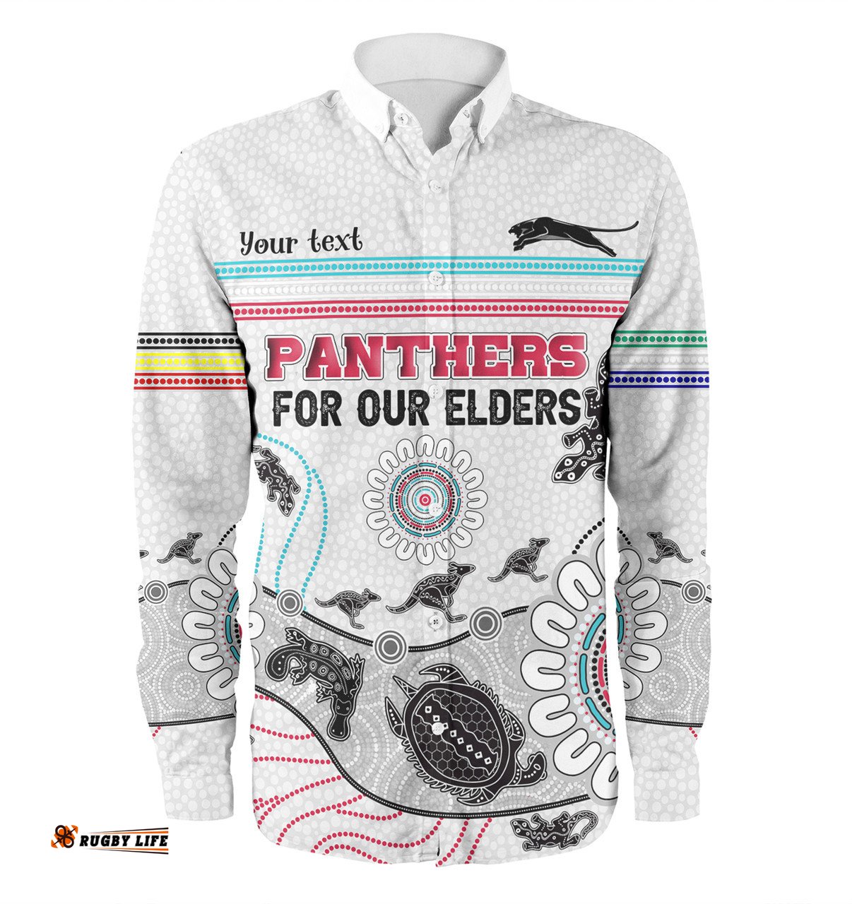 Penrith Panthers Naidoc Week Custom Long Sleeve Button Shirt - NAIDOC WEEK 2023 Indigenous Inspired For Our Elders Theme (White)