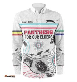 Penrith Panthers Naidoc Week Custom Long Sleeve Button Shirt - NAIDOC WEEK 2023 Indigenous Inspired For Our Elders Theme (White)
