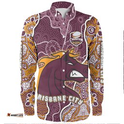 Brisbane Broncos Grand Final Custom Long Sleeve Button Shirts - Custom Brisbane Broncos With Contemporary Style Of Aboriginal Painting Long Sleeve Button Shirts