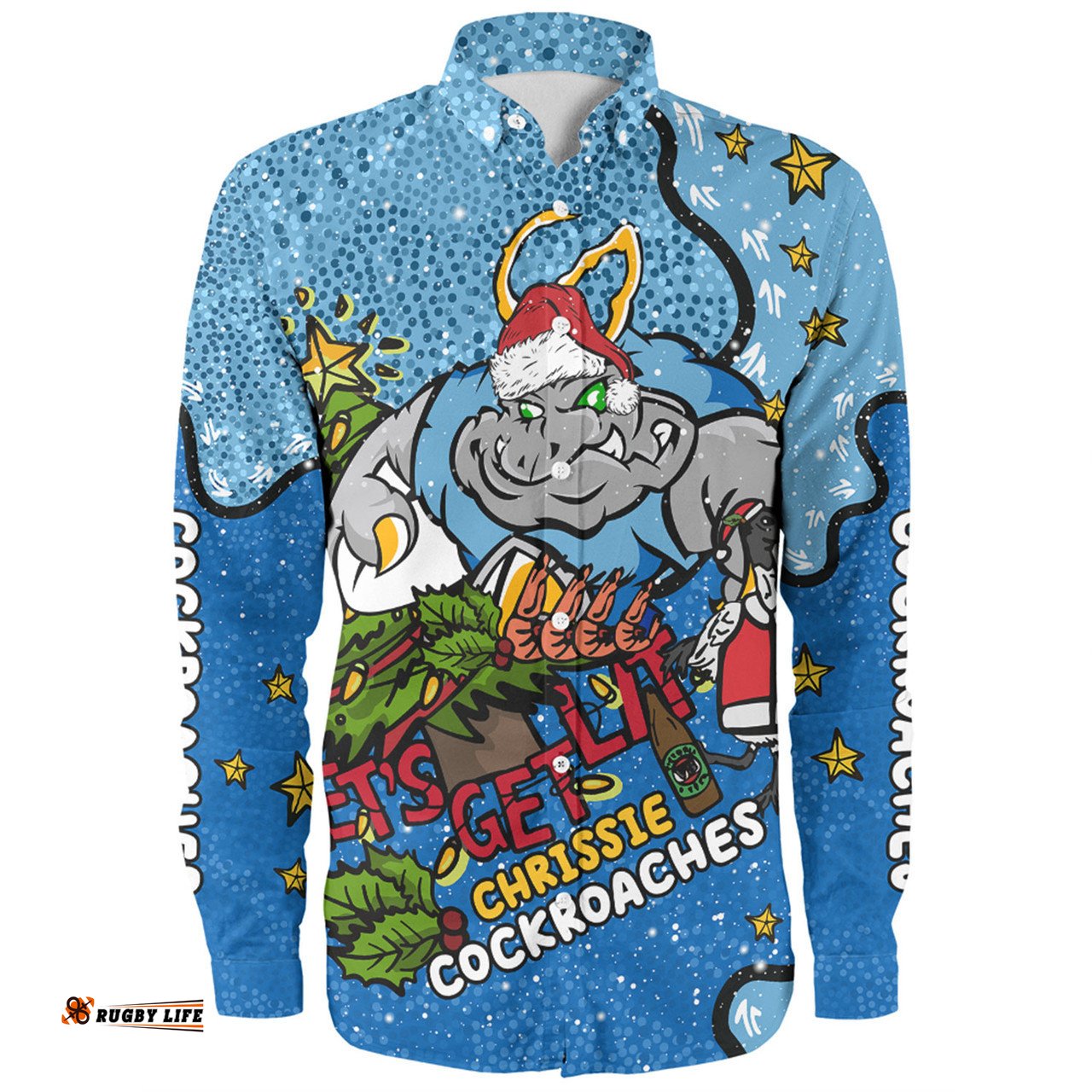 New South Wales Cockroaches Christmas Custom Long Sleeve Button Shirt - Let's Get Lit Chrisse Pressie Long Sleeve Button Shirt