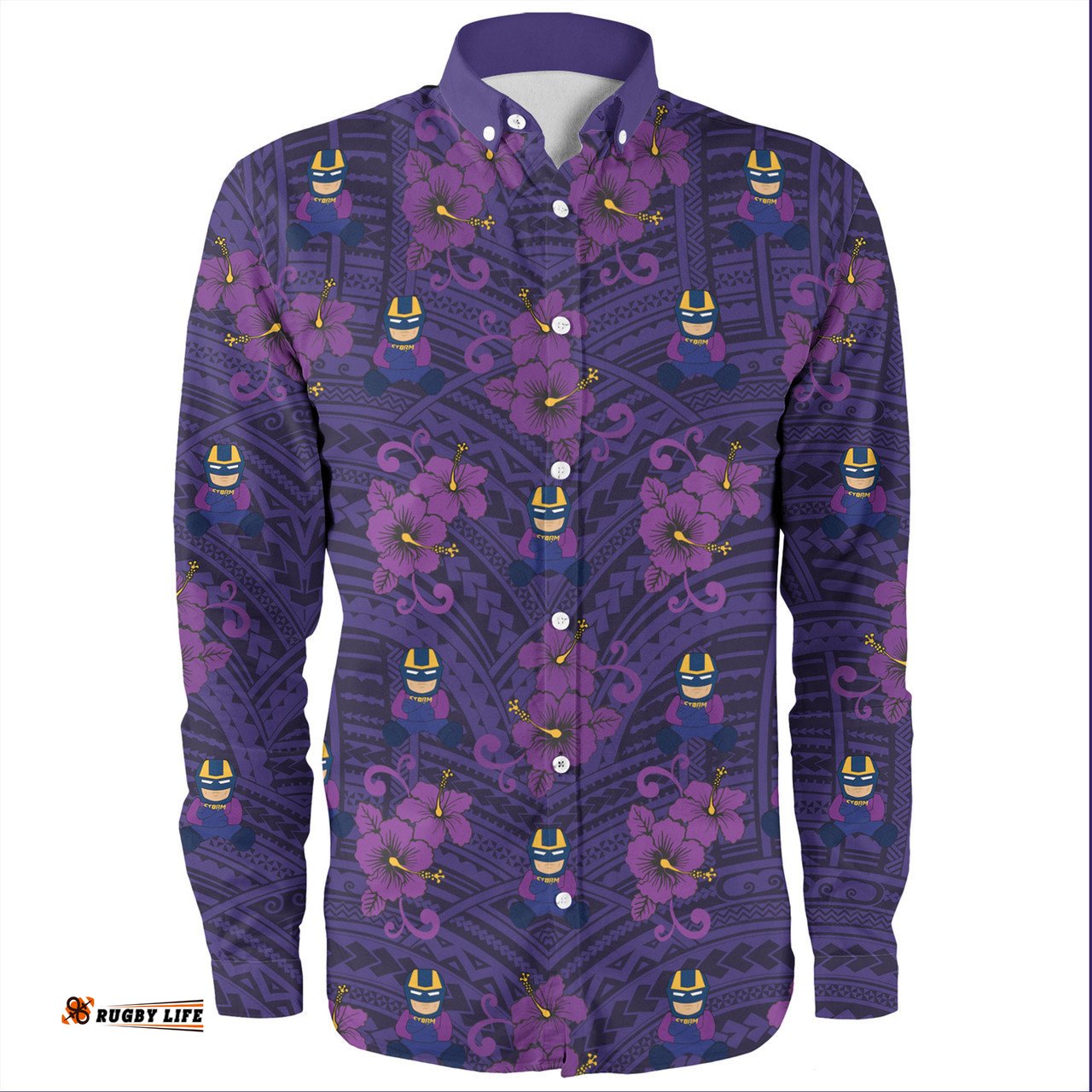 Melbourne Storm Long Sleeve Button Shirt - With Maori Pattern