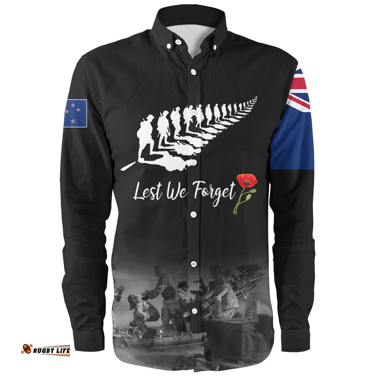 New Zealand Anzac Day Custom Long Sleeve Button Shirt - Stand For The Flag Kneel For The Fallen Shirt