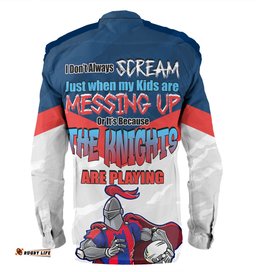 Newcastle Knights Mother's Day Long Sleeve Button Shirt - Screaming Mom and Crazy Fan